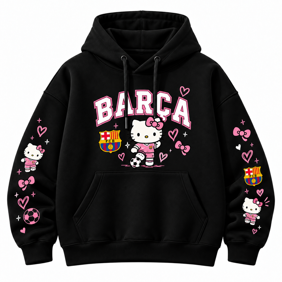 Hello Kitty × Barcelona | هودي أسود