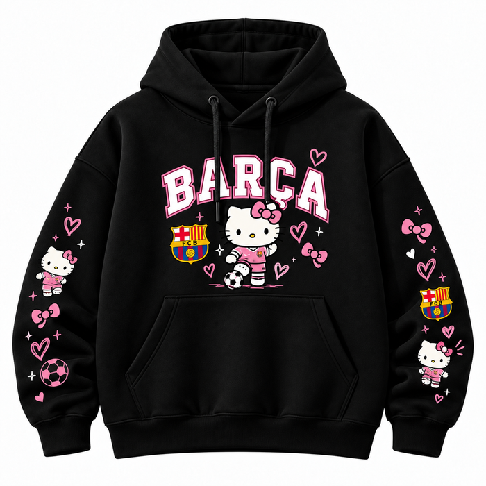 Hello Kitty × Barcelona | هودي أسود
