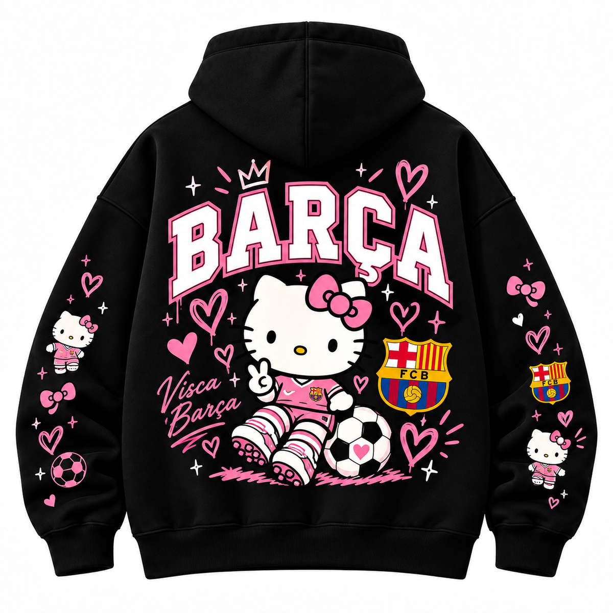 Hello Kitty × Barcelona | هودي أسود